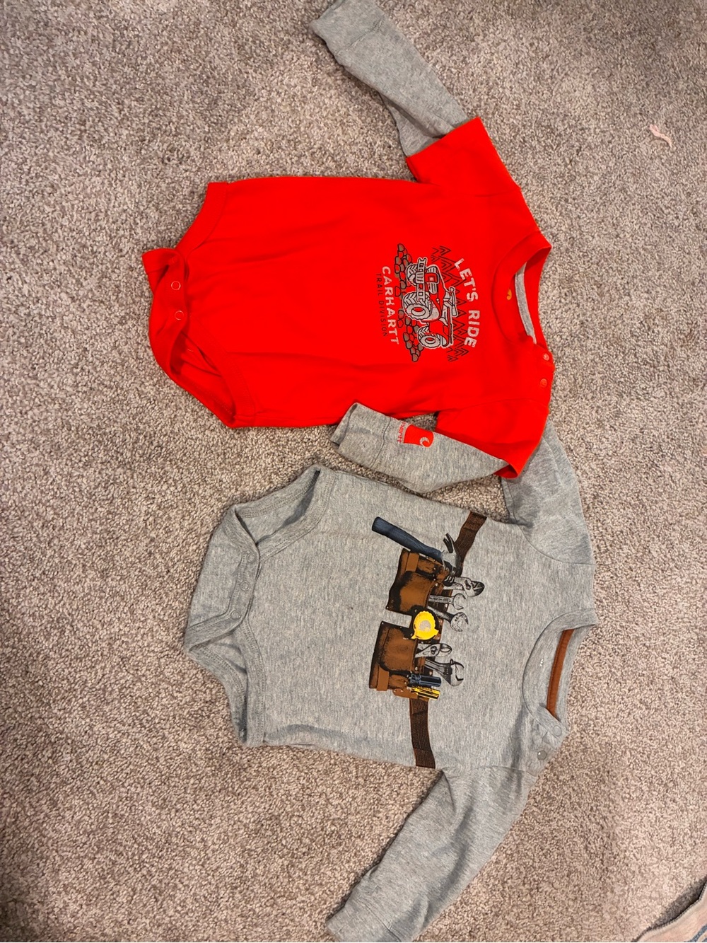 Carhartt Orange and Gray Long-Sleeve Baby Bodysuits
